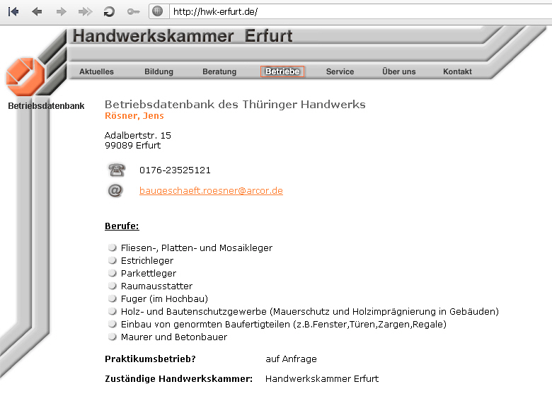 Bild von Baugeschäft - Jens Rösner - Titel: eingetragenes Mitglied in der Handwerkskammer Erfurt Bild von Baugeschäft - Jens Rösner - Titel: eingetragenes Mitglied in der Handwerkskammer Erfurt