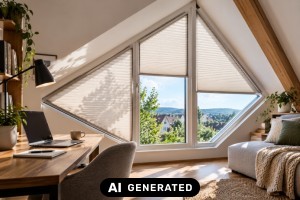 Dreiecksfenster richtig beschatten: Lösungen für Giebel und Dachgeschoss - Bild: KI-generiert / BAU.DE Dreiecksfenster richtig beschatten: Lösungen für Giebel und Dachgeschoss - Bild: KI-generiert / BAU.DE