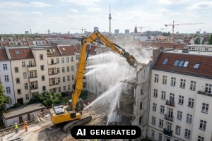 Gebäuderückbau in Berlin: Genehmigung, Schadstofferkundung und Ablauf - Bild: KI-generiert / BAU.DE Gebäuderückbau in Berlin: Genehmigung, Schadstofferkundung und Ablauf - Bild: KI-generiert / BAU.DE