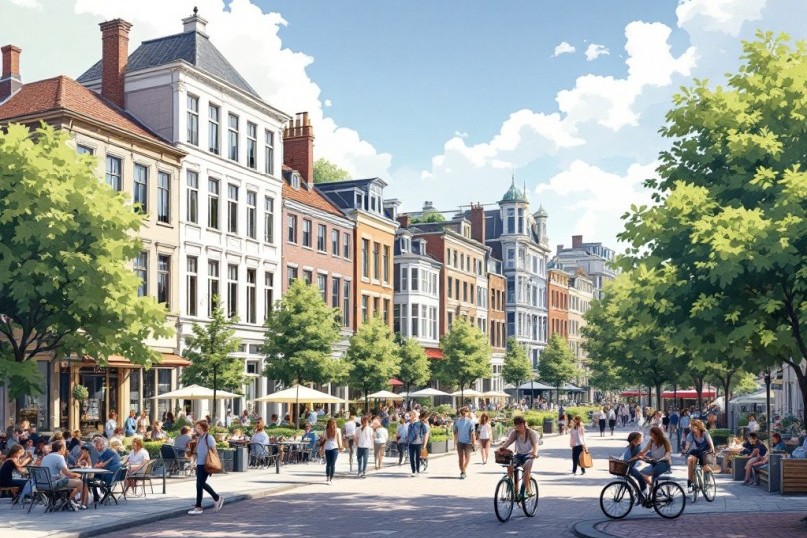 Visuelle Inspiration: Stadtteile f&uuml;r jeden Lebensstil - moderne Apartments, historische Architektur und gr&uuml;ne Parks schaffen ein vielf&auml;ltiges Wohnumfeld f&uuml;r Familien, Studierende und Berufst&auml;tige.