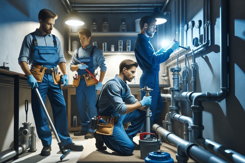 Rohrreinigungsexperten bei der Arbeit: Qualifizierte Fachkr&auml;fte setzen moderne Reinigungstechnologie ein